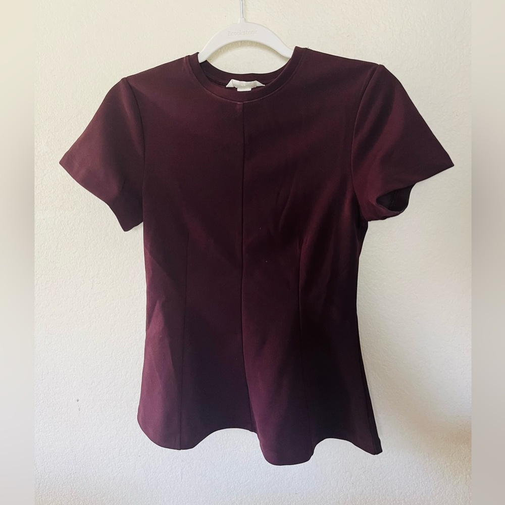 H&M Short Sleeve Crewneck Top in Deep Burgundy